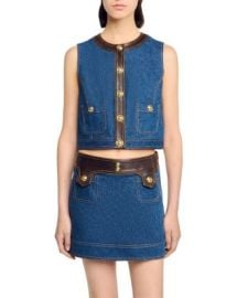 Leather Trim Denim Vest at Bloomingdales