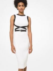 Leather Trim Stretch Boucl Crepe Sheath Dress at Michael Kors