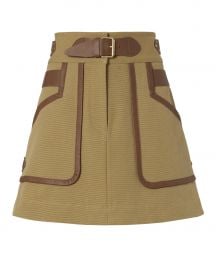 Leather Trimmed Khaki Skirt at Intermix