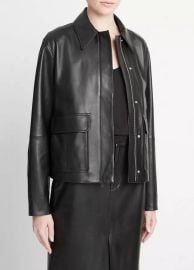 Leather Zip-Front Jacket in Jackets amp Outerwear at Vince