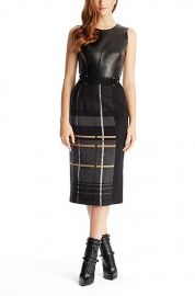 Leather and wool plaid dress at Hugo Boss