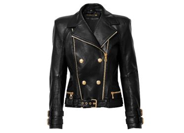 Leather biker jacket Balmain For HampM Black size 32 FR in Leather - 23152622 at Vestiaire Collective