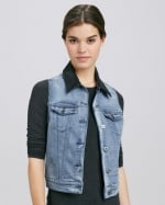 Leather collar denim vest at Neiman Marcus at Neiman Marcus