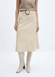 Leather-effect midi-skirt with belt - Women Mango USA at MANGO