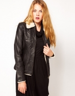 Leather shearling jacket from ASOS at Asos