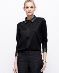 Leather trim blouse at Ann Taylor