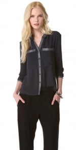 Leather trim blouse by Helmut Lang at Shopbop