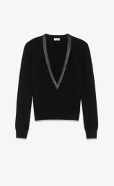 Leather trim sweater at YSL