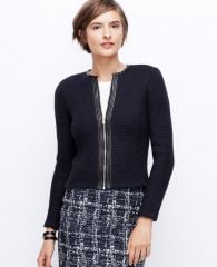 Leather trim sweater jacket at Ann Taylor