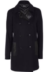 Leather trimmed coat by DKNY at The Outnet