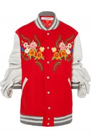 Leather-trimmed embroidered wool-blend bomber jacket at Net A Porter