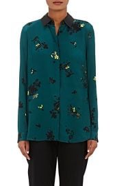 Leather trimmed floral blouse at Barneys Warehouse