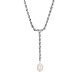 Leeada Jewelry Bryn Pearl Lariat Necklace in Silver at Wolf & Badger