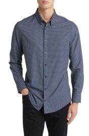 Leeward Trim Fit Navy Dash Geo Print Performance Button-Up Shirt at Nordstrom