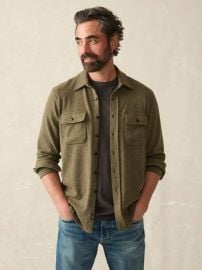 Legend Sweater Shirt - Olive Melange Twill Faherty Brand at Faherty