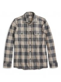 Legend Sweater Shirt in Tan Charcoal Buffalo Check at Faherty