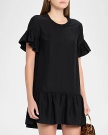 Leilah Silk Dropped-Waist Flounce Mini Dress at Neiman Marcus