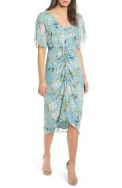 Leith Floral Ruched Midi Dress   Nordstrom at Nordstrom