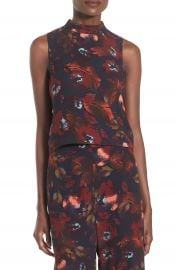 Leith Mock Neck Floral Print Tank at Nordstrom