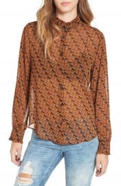 Leith Ruffle Neck Long Sleeve Top at Nordstrom