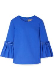 Lela Rose   Faux pearl-embellished wool-blend crepe top at Net A Porter