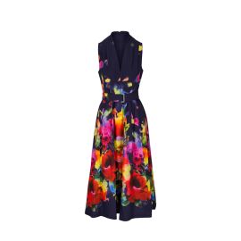 Lela Rose - Margot Watercolor Navy Floral Poplin Dress at Mitchells