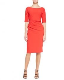 Lela Rose 34-Sleeve Side-Ruched Dress Persimmon at Neiman Marcus