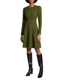 Lela Rose Asymmetric Seamed Fit--Flare Dress at Neiman Marcus