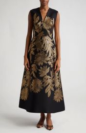 Lela Rose Blair Metallic Embroidered Floral Gown at Nordstrom