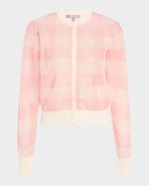 Lela Rose Check Crewneck Cardigan at Neiman Marcus