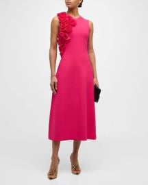 Lela Rose Colorblock Flower-Applique Sleeveless Rib Midi Dress at Neiman Marcus