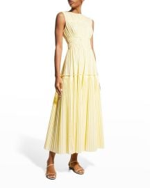 Lela Rose Cotton Poplin Pleated Midi Dress at Neiman Marcus