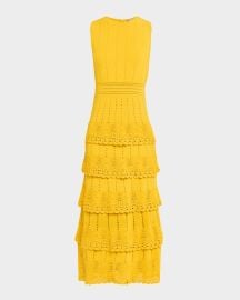 Lela Rose Crochet Ruffle Pointelle Knit Sleeveless Midi Dress at Neiman Marcus