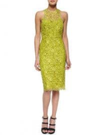 Lela Rose Cutout-Back Floral Lace Sheath Dress Citrine at Neiman Marcus