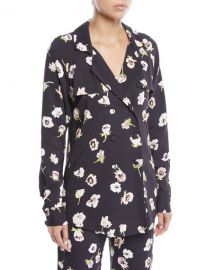 Lela Rose Double-Breasted Floral-Print Blouse at Neiman Marcus