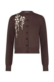 Lela Rose Embroidered Crewneck Cardigan in Chocolate at Lela Rose