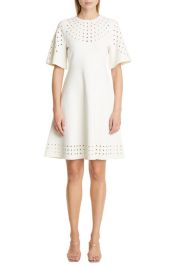 Lela Rose Eyelet Detail Knit Fit Flare Dress at Nordstrom