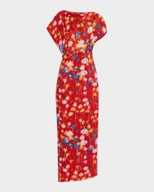 Lela Rose Floral Jacquard Draped-Shoulder Ankle Sheath Dress at Neiman Marcus