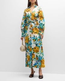 Lela Rose Floral-Print Twisted Midi Shirtdress at Neiman Marcus