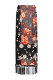 Lela Rose Floral Tile Stretch Satin Fringe Detail Column Skirt at The Mile