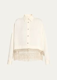Lela Rose Fringe Button Down Crop Top - at Bergdorf Goodman