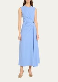 Lela Rose Gathered Midi Dress with Button - at Bergdorf Goodman