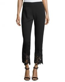 Lela Rose Guipure Lace-Hem High-Waist Wool Crepe Pants at Neiman Marcus