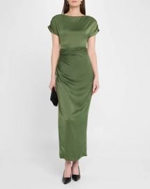 Lela Rose Heather Shirred Short Sleeve Maxi Dress at Neiman Marcus
