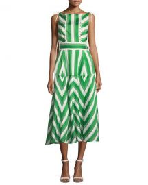 Lela Rose High-Neck Sleeveless Organza Striped Jacquard Long at Neiman Marcus