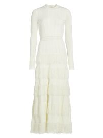 Lela Rose Knit Fringe Trim Maxi Dress in Ivory at Saks Fifth Avenue