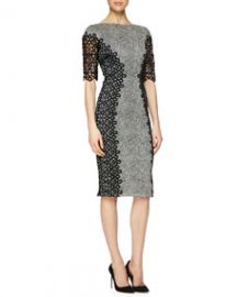 Lela Rose Lace-Detailed Speckled Dress at Neiman Marcus