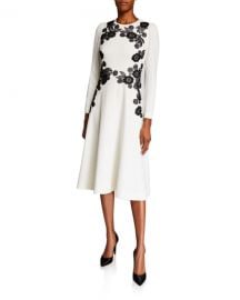 Lela Rose Lace-Embroidered A-Line Dress at Neiman Marcus