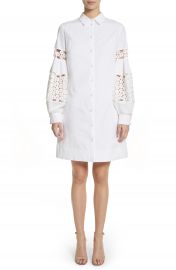 Lela Rose Lace Inset Puff Sleeve Shirtdress at Nordstrom