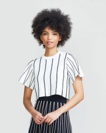 Lela Rose Linear Stripe Knit Top at Lela Rose